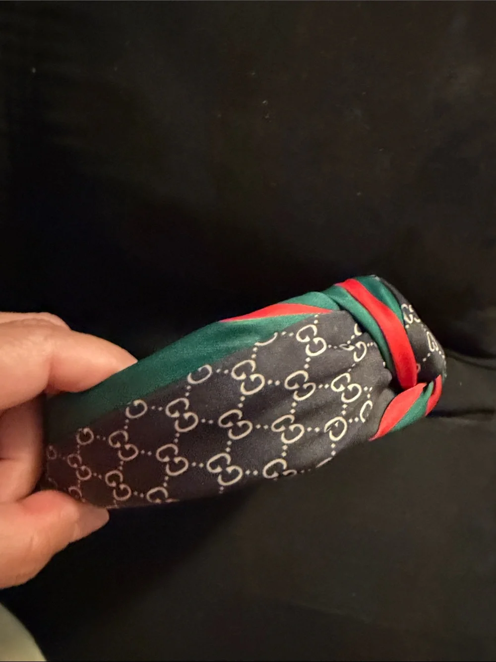 Designer-Inspired Black Headband with Red & Green Stripe
